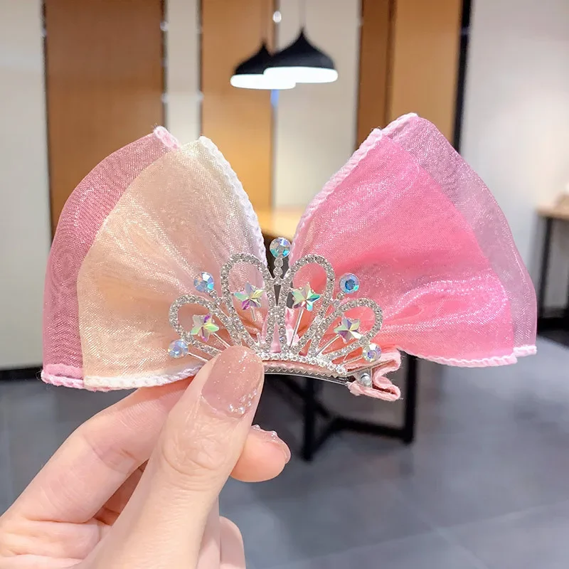 Bow Crown Girl Hair Accessories Baby Three-dimensional Headdress Princess Hairpin Children Bow Hairpin Headwear Cute Hairpin