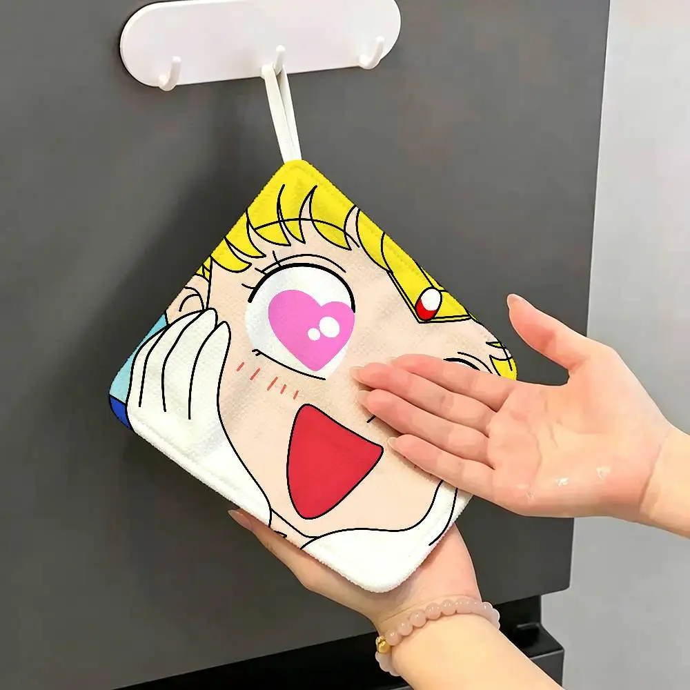 S-SAILOR Anime M-MOON Reusable Hanging Kitchen Towel, Polyester Cotton Soft Fabric for Office Home Daily Life
