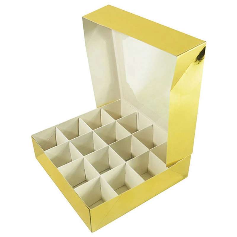 Party Cupcake Boxes Empty 16 Grids Gift Candy Boxes Inserts Clear Window and Divider for Chocolate Cake Packaging Boxes