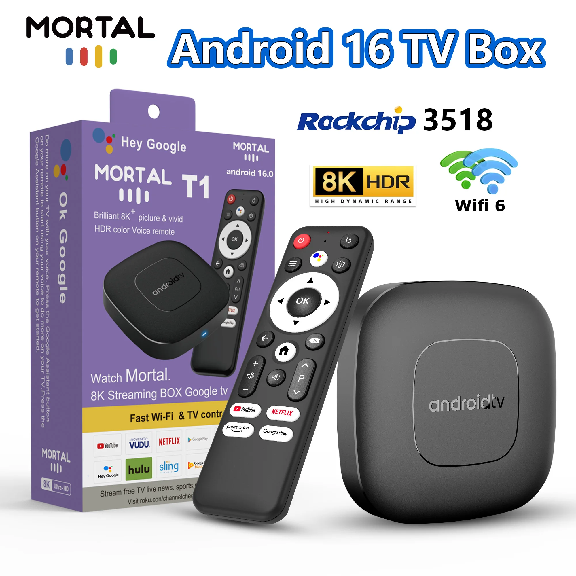 2025 mortal T1 Android16 Smart Home Theater TV Box Rockchip RK3518 compatible con Bluetooth 5,4 asistente de Google reproductor de Streaming WiFi 6
