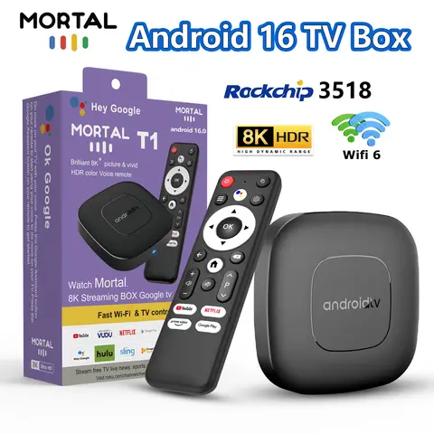 2025 Mortal T1 Android16 Smart Home Theater TV Box Rockchip RK3518 Support Bluetooth5.4 Google Assistant Streaming Player WiFi 6
