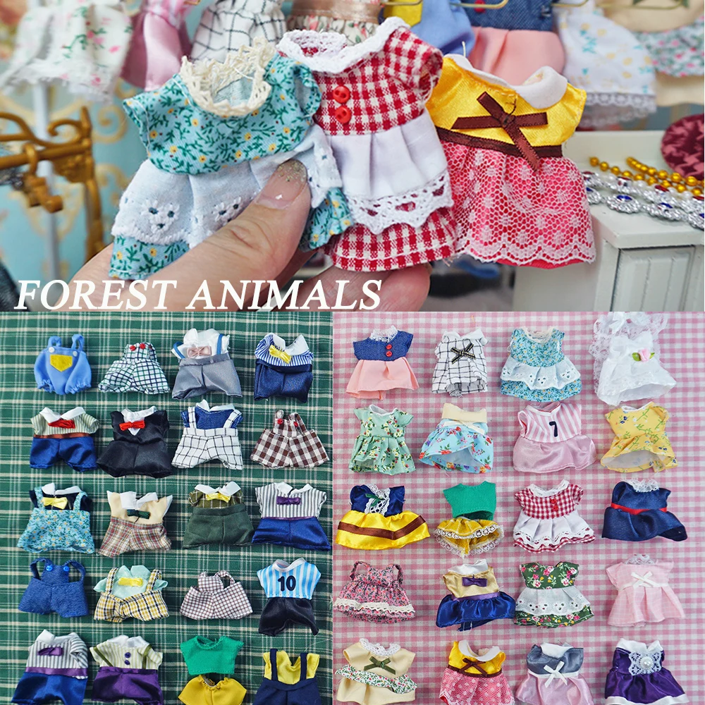 Dress Dollhouse Accessories 1:12 Forest Animal Family Clothes Fashion Daily Wear Casual Outfits Vest Shirt Skirt Pants  for Doll