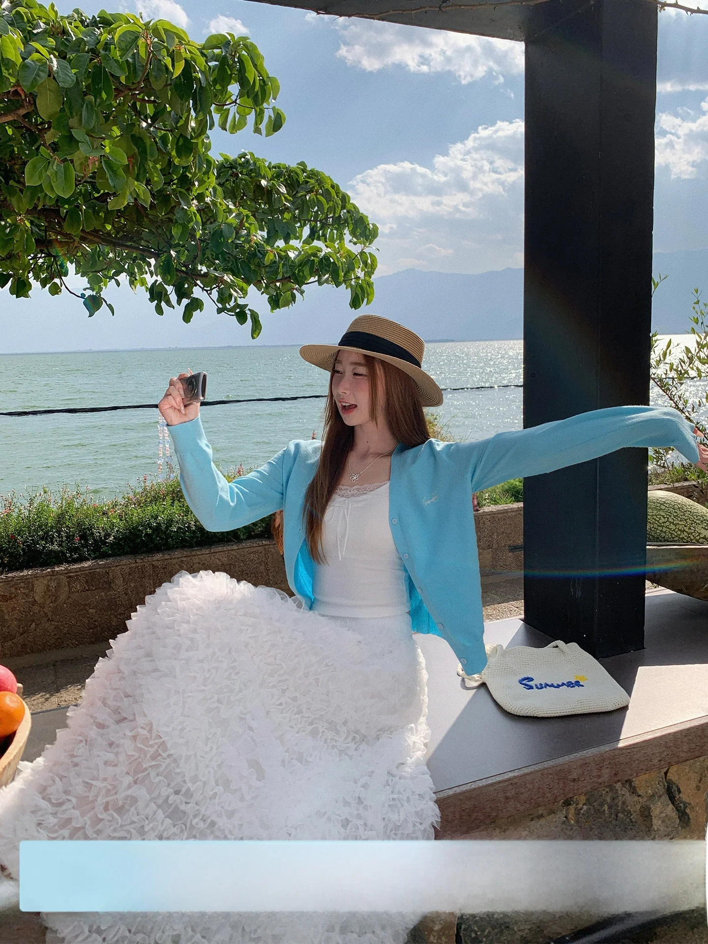 

Light Blue Knitted Open Cardigan Women's Summer Outerwear Thin Sun Protection Cover up Knitwear Lightweight V-Neck Long Sleeve