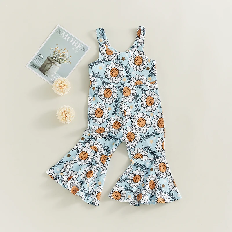 

Kid Baby Floral Bell Bottoms Jumpsuit Summer Bib Overalls Romper Sleeveless Halter Romper Daisy