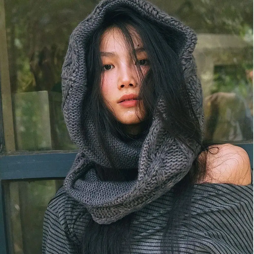 المرأة الشتاء قبعة وشاح مجموعة الصوف رئيس هود بالاكلافا المرأة الرقبة أدفأ تنوعا Y2K قبعة وشاح محبوك قبعة هوديس للفتيات #1