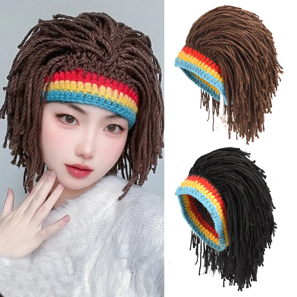 

Fashion wigs women's wool hats reggae dirty braids men's warm knitted hats in Europe and America fake trembles funny hats tide c