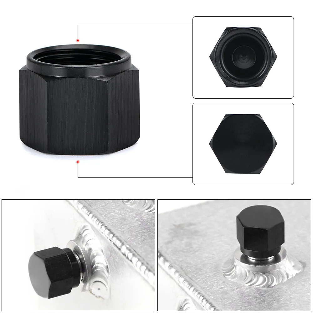 Aluminum AN6 AN8 AN10 Adapter Female Flare End Cap Plug Tube Nut 6-AN 8-AN 10-AN Fitting Black