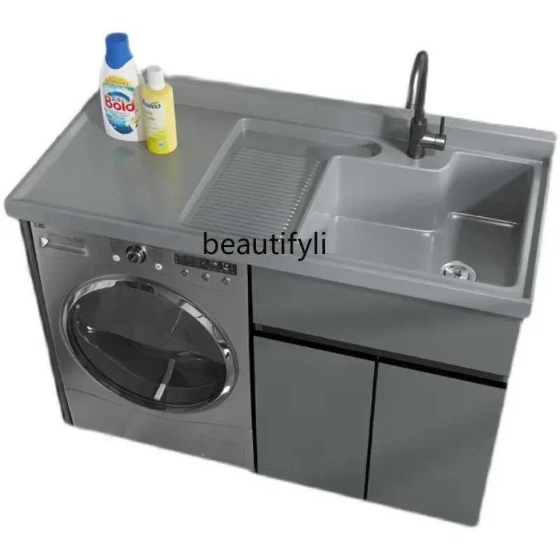 lt Balcony Alumimum Washing Machine  Cabinet Combination Partner Artificial Stone Wash Wardrobe Sink Inter-Platform Basin