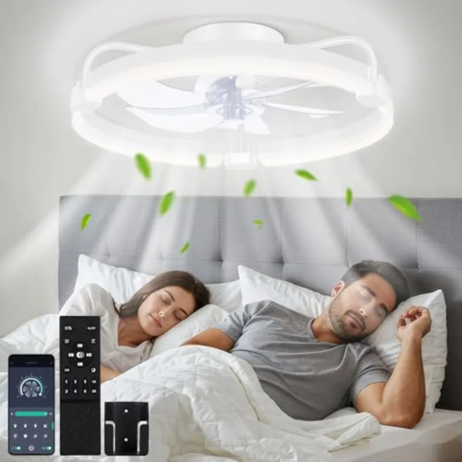

20" Ceiling Fan with Light, Remote and App Control, Fandelier Low Profile Flush Mount Ceiling Fan with 3000K-6500K Stepless Dim