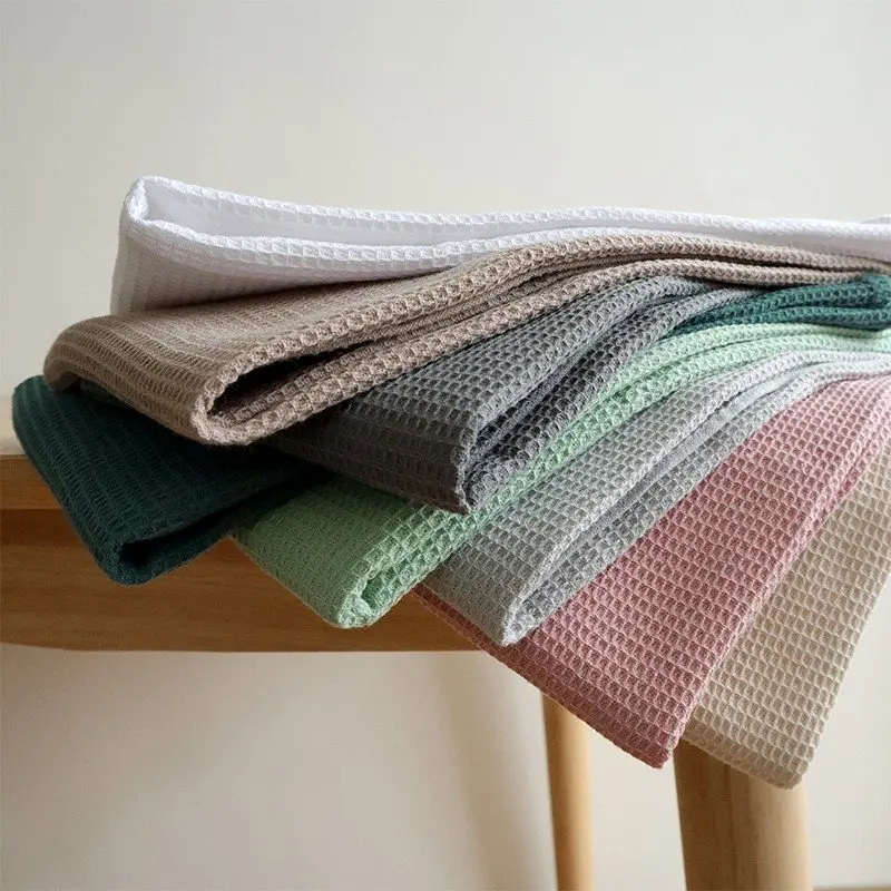 Waffle Tea Towel Ultra Soft Absorbent Pure Color Cotton Kitchen Napkin Coffee Bar Superfine Fiber 45*65cm Cleaning Accessories