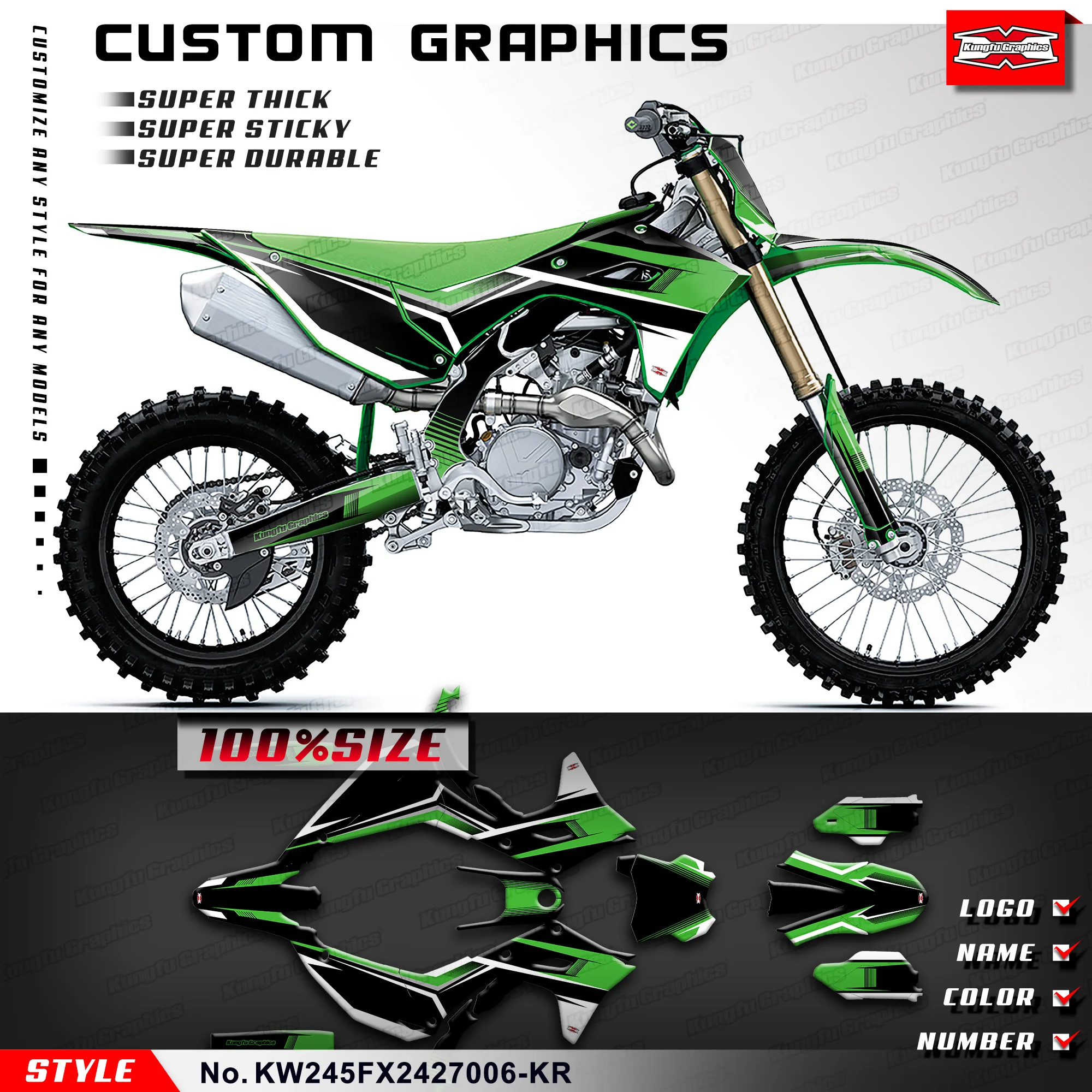 

KUNGFU GRAPHICS Adhesive Sticker Vinyl Wrap for Kawasaki KX450 KX450X KX450F 2024, KW245FX2427006-KR