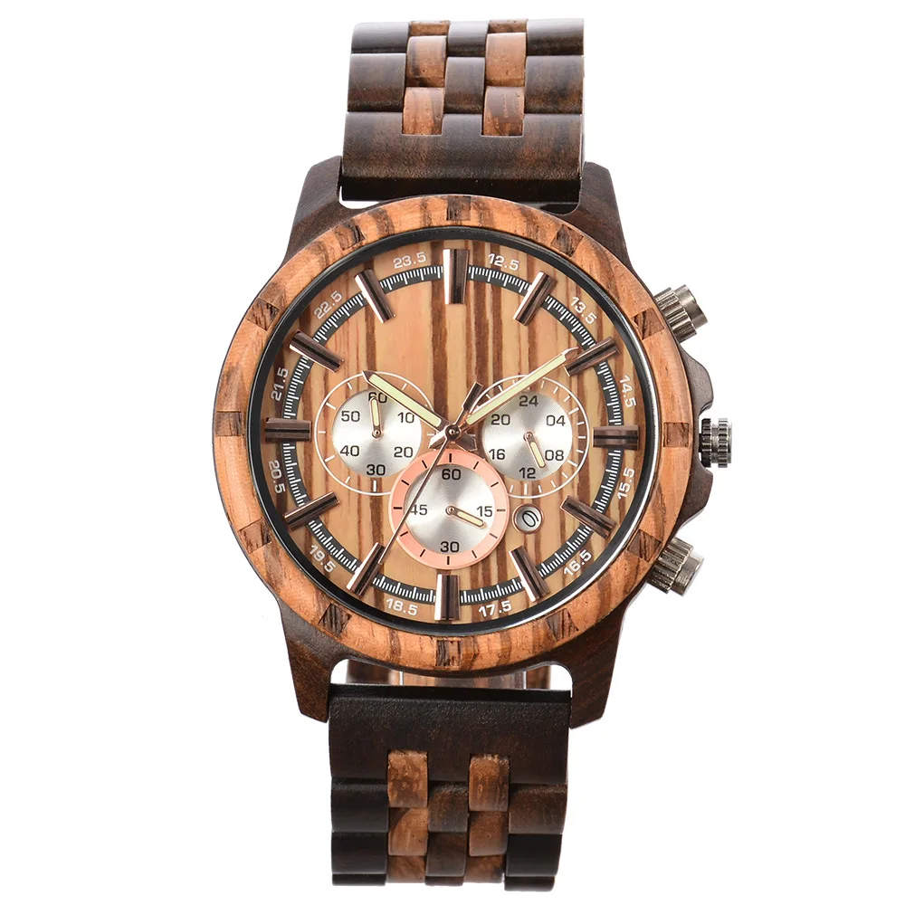 

Cross-border hot selling men's wooden quartz watch domineering multi-kinetic sports watch sandalwood wooden watch