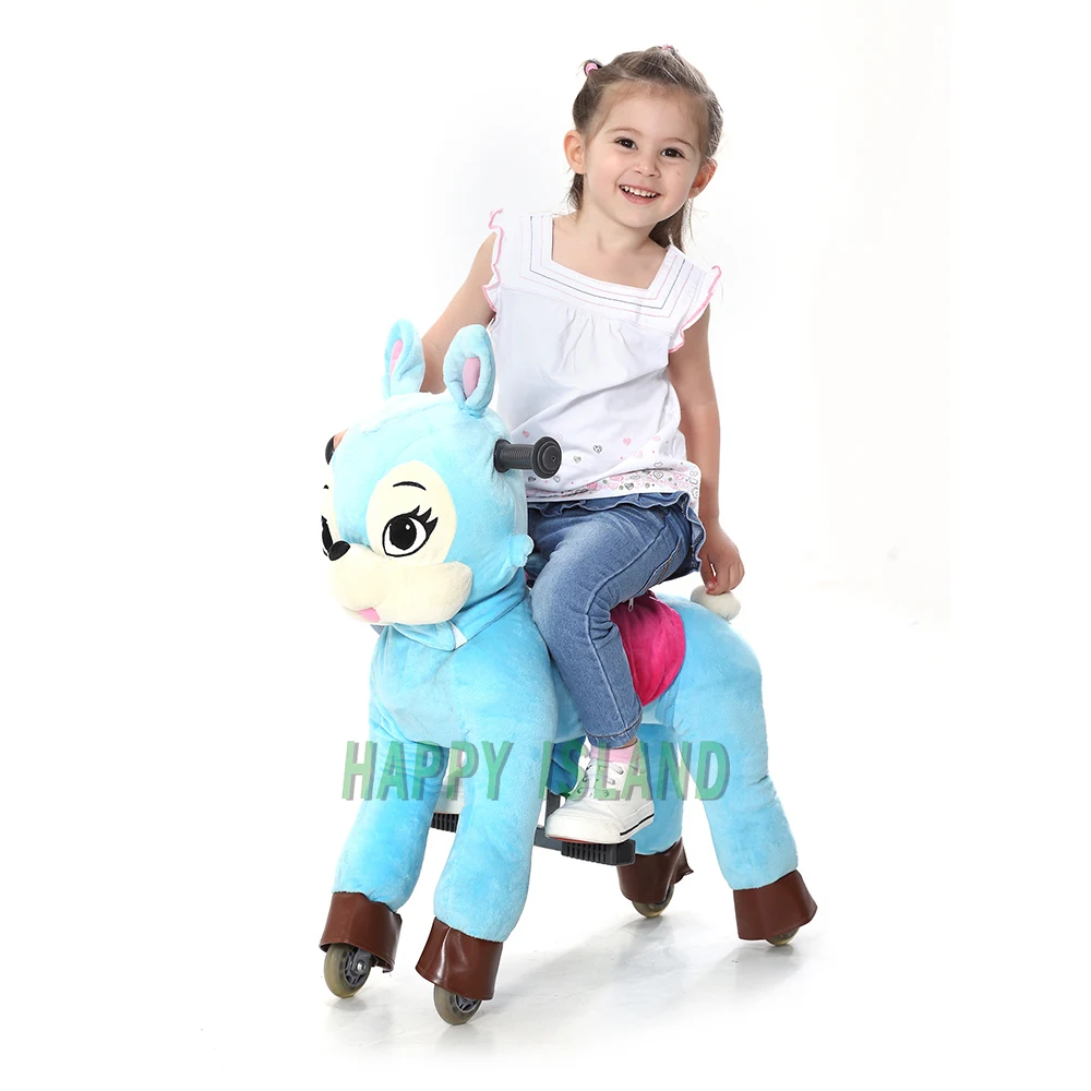 Blue Rabbit Ride on Horse Toys Cute Riding Horse Animal Walking Horse with Wheels for 3-6 Years Kids Birthday Gifts