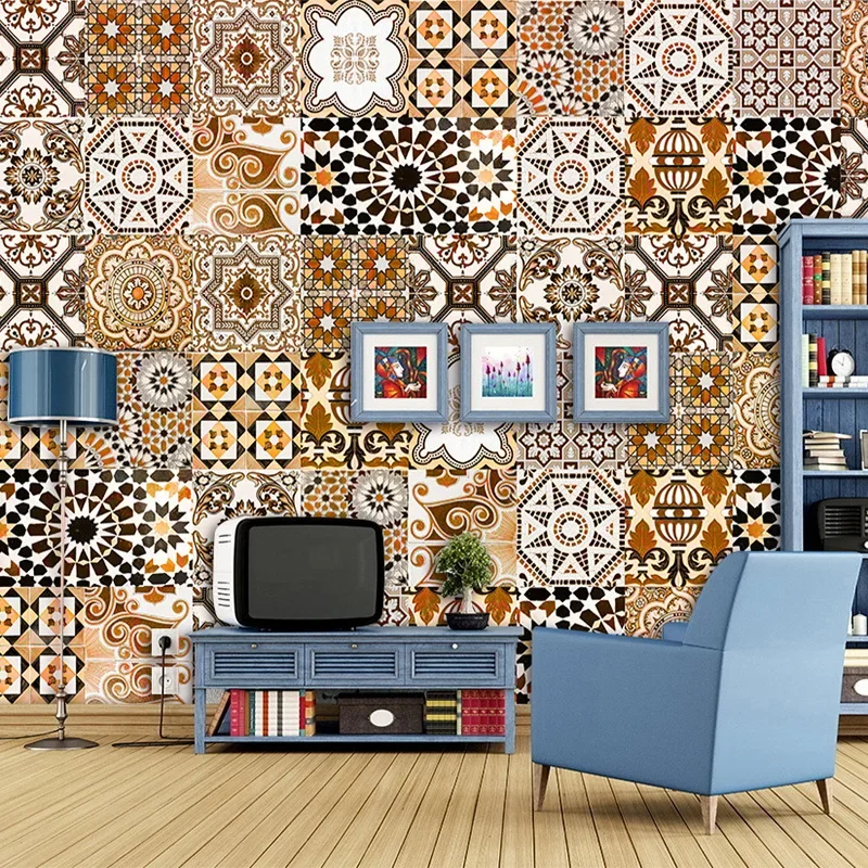 Moderne Retro 3D Mozaïek Patroon Papel Muurschilderingen Wallpapers Voor Woonkamer TV Bank Achtergrond Wanddoek Waterdicht 3d Behang