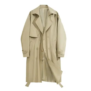 Men's Casual Loose-Fit Long Trench Coat 3 Autumn and Spring New Fashion Trend Pure Color Long Trench Coat Men's Casual Loose Sports Plus Size High Quality Outerwear M-2XL 3