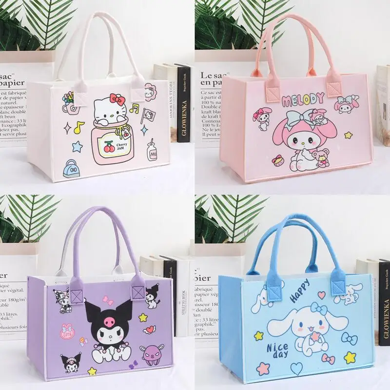 

Sanrio Hello Kitty Felt Handbag Cute Cartoon Kuromi Cinnamoroll My Melody Large Capacity Versatile Commuting Bags Kawaii Gifts