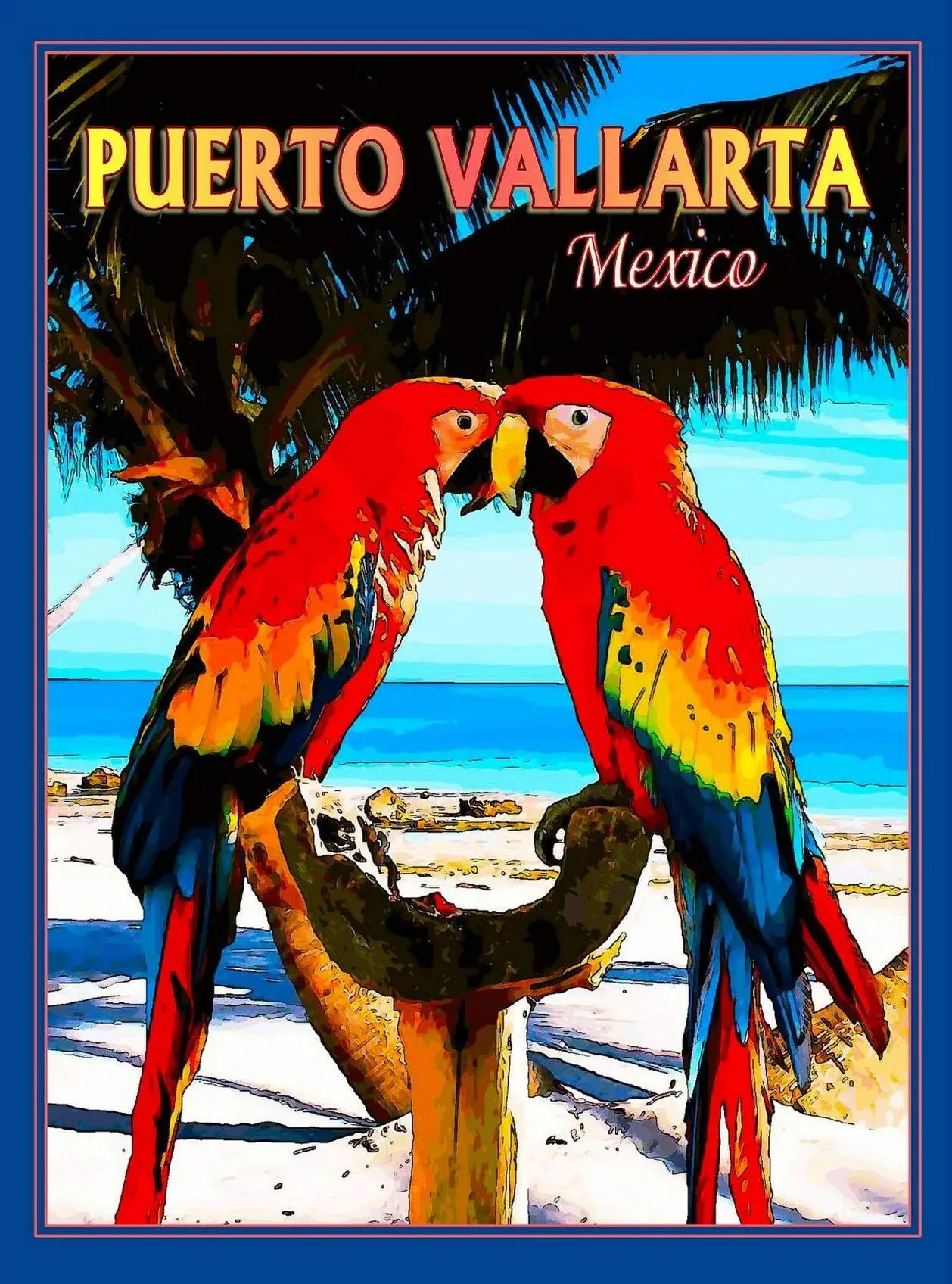Letrero Metálico Decorativo para Pared, Puerto Vallarta México, Loros, Guacamayos, Aves, Publicidad de Viajes Mexicanos, Decoración Vintage para Pared