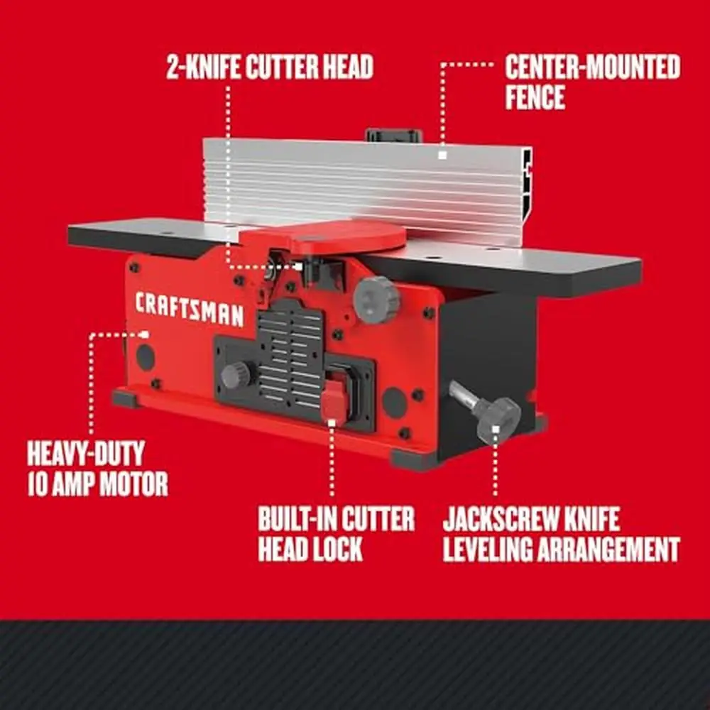 Benchtop Jointer 22000 Cuts/min 10A Corded Variable Speed Knife Adjustment Accurate Support Accuracy