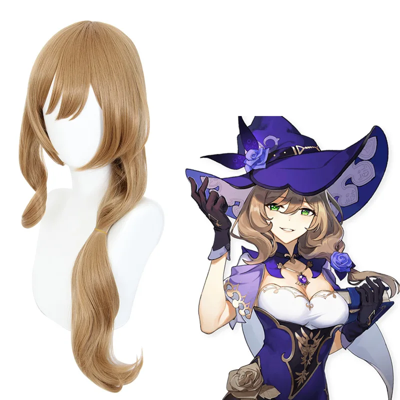 Xiu Dan Genshin Impact Lisa Cosplay Wig, Milk Tea Color Slightly Wavy Long Hair, 455K