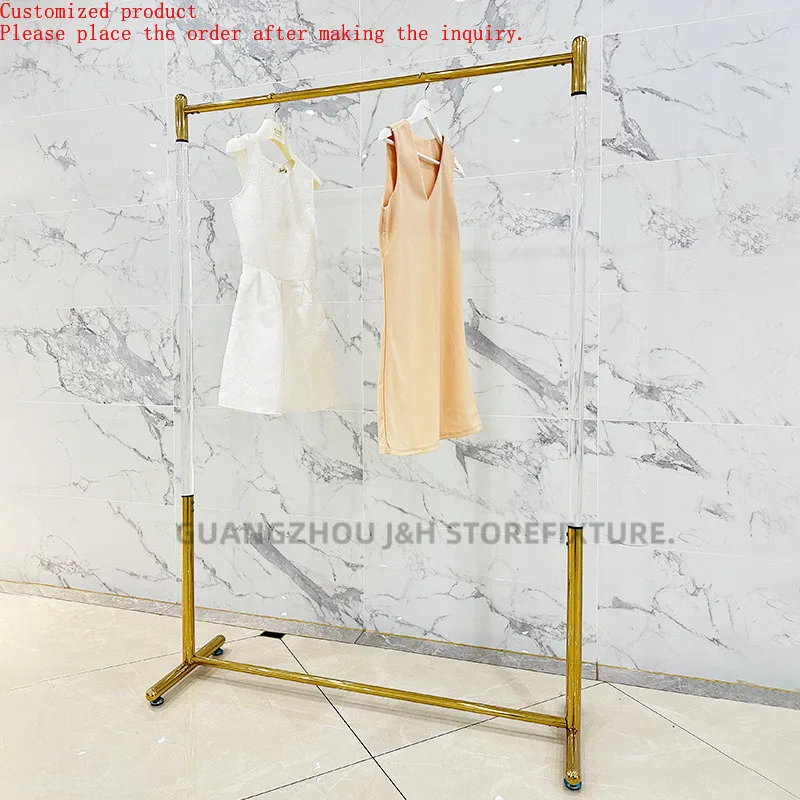 

Free Standing Stainless Steel Garment Rack Baby Acrylic Trouser Hangers Acrylic Clothing Display Rack