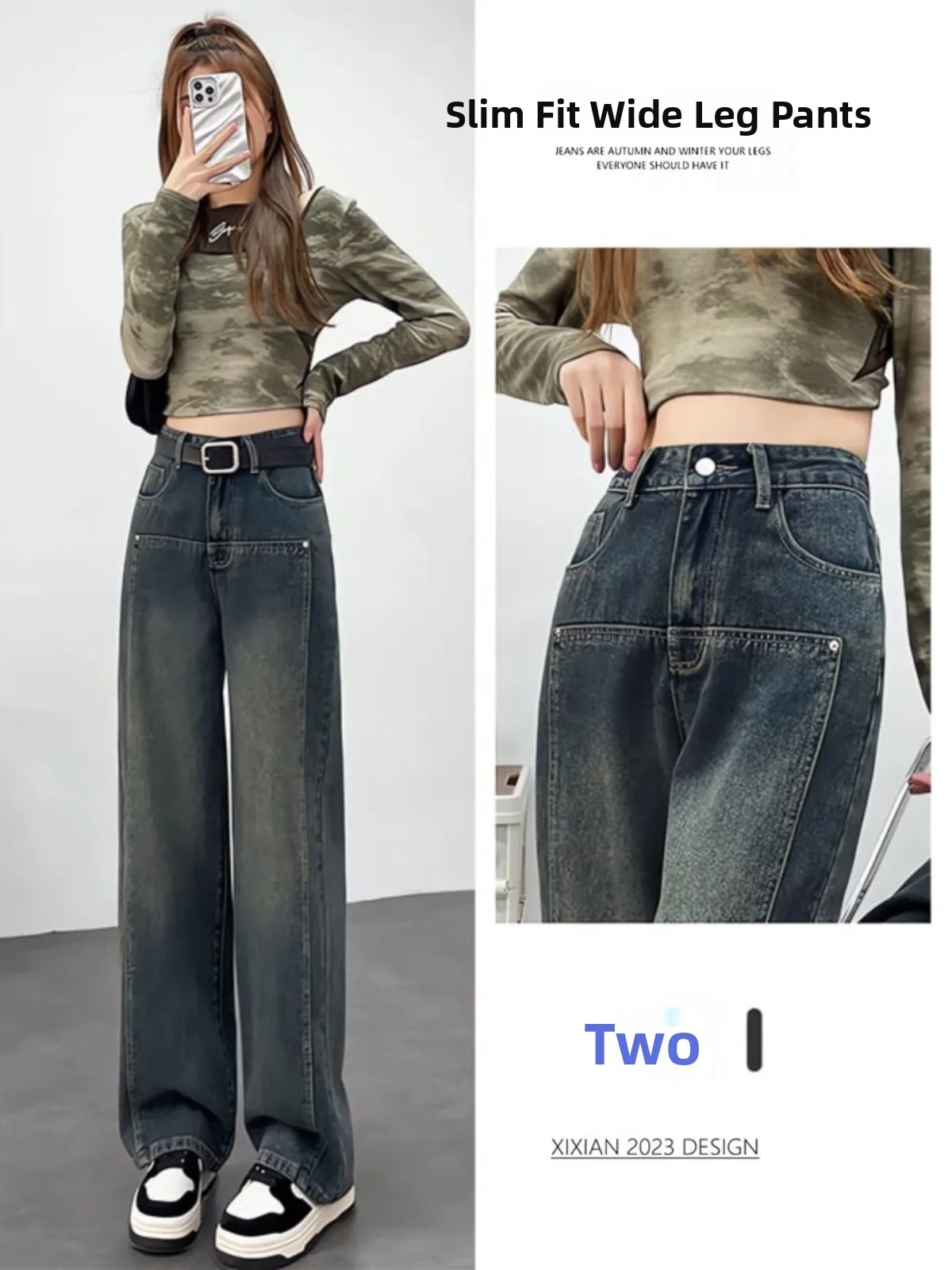 

Свободные широкие джинсы в стиле ретро, женские осенние тонкие дизайнерские утягивающие универсальные брюки длиной до пола с высокой талией