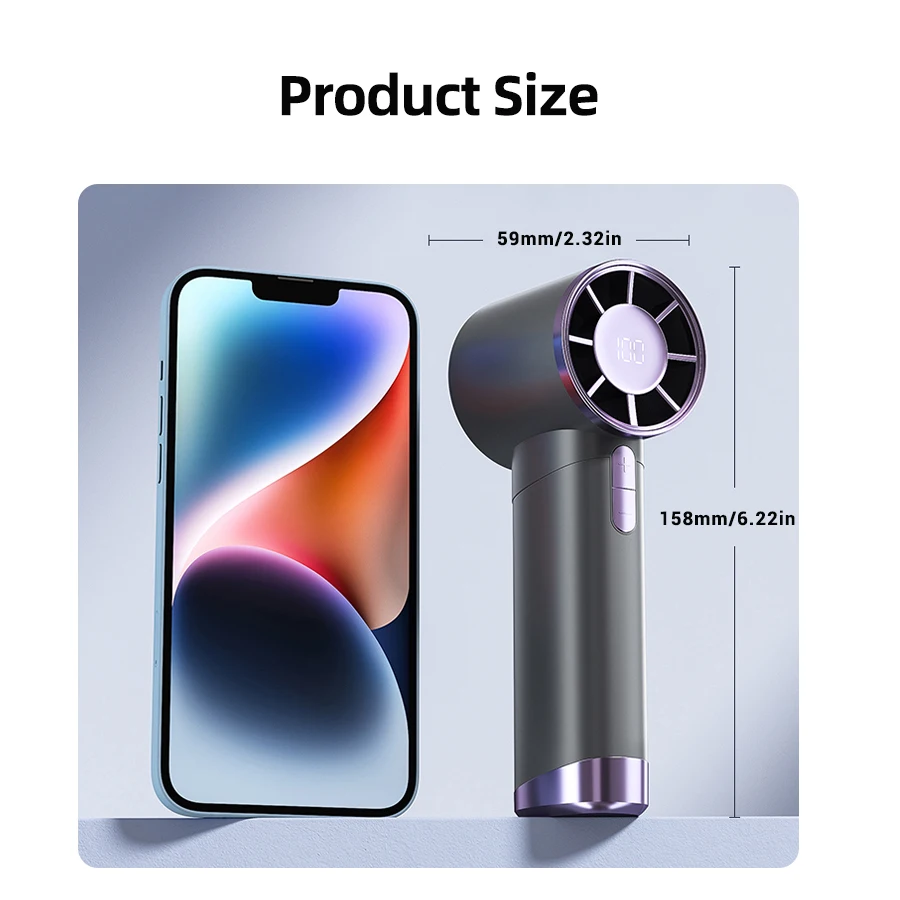 NEW Portable 5 Speeds Adjustable 1-100 Speeds High Speed Fans Super Powerful Air Duster Rechargeable Mini Usb Handheld Turbo Fan