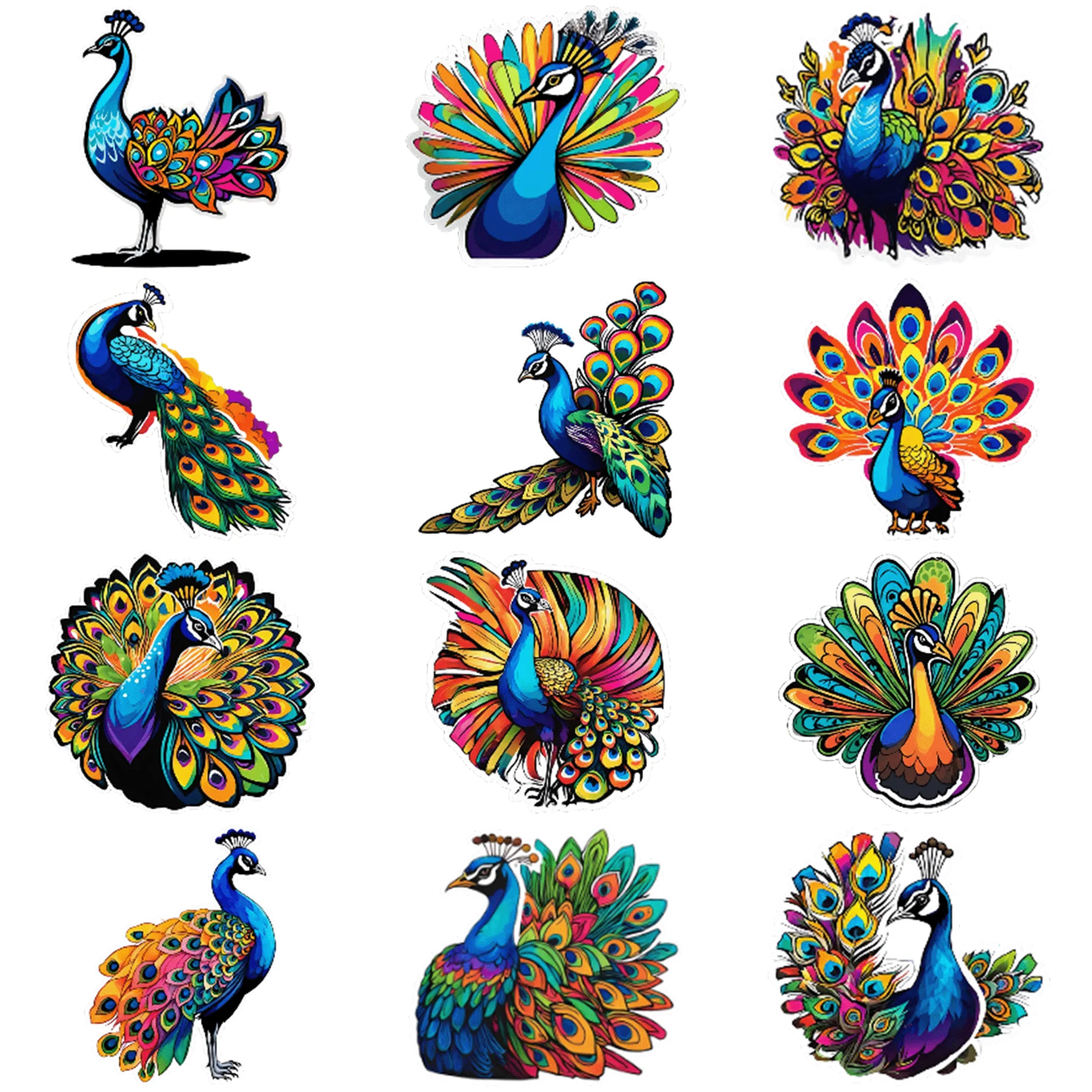 50 pcs Colorful Peacock Graffiti Stickers Add a Touch of Fun and Color to Any Room with these 50 pcs Stickers