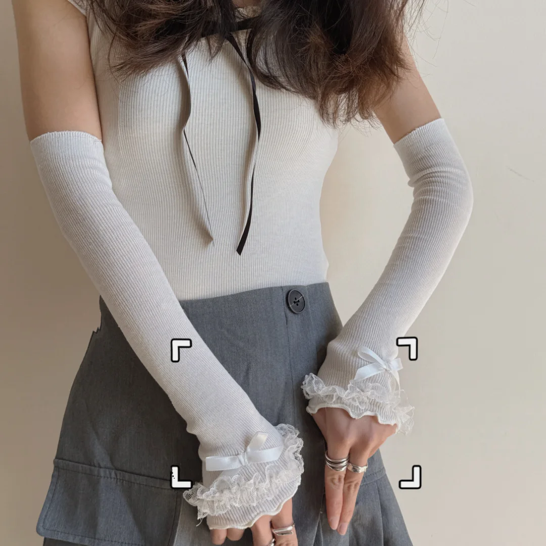 ผู้หญิงLolita Jkลูกไม้FingerlessถุงมือBlack Gothic DIYสายรัดครีมกันแดดเสื้อผ้าอุปกรณ์เสริมElastic Punkถุงมือ