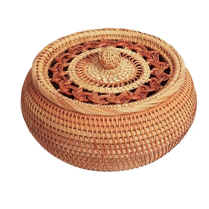 

AB46-Багатофункциональная корзина из ротанга ручной работы с крышкой-органайзер из натуральной плетеной коробки для хранения для кухни, гостиной