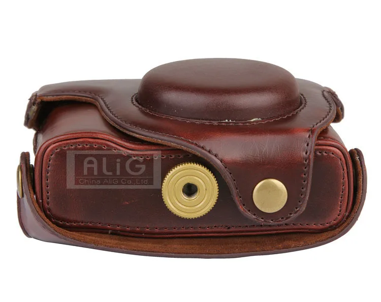 Camera Bag Case Hard PU Brown/Black Cover Pouch with 1/4 Screw Mount for Canon Powershot G15 G16 Camera