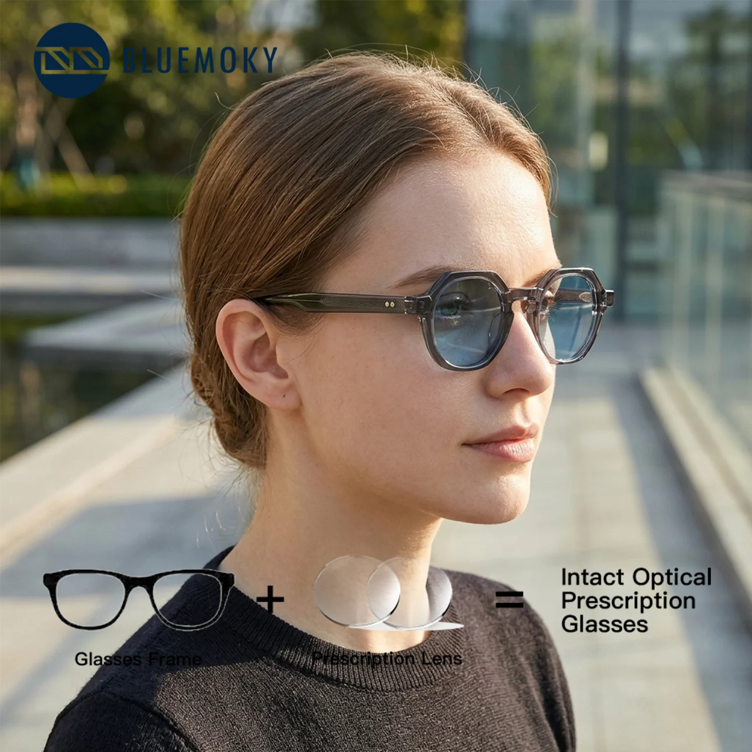 BLUEMOKY Polygon Acetate Polarized Prescription Sunglasses Woman Reading Glasses High Quality Sunscreen Sun Eyeglasses