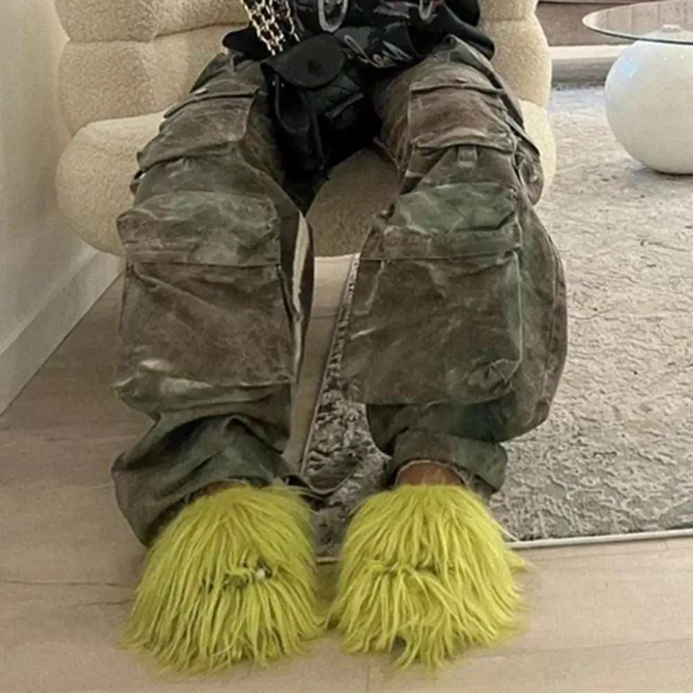 Candy Color Slippers Soft Faux Fur Slippers Cozy Faux Fur Slippers for Women Slip-on Slide Shoes with Closed Toe Warm for Girls - Image 4