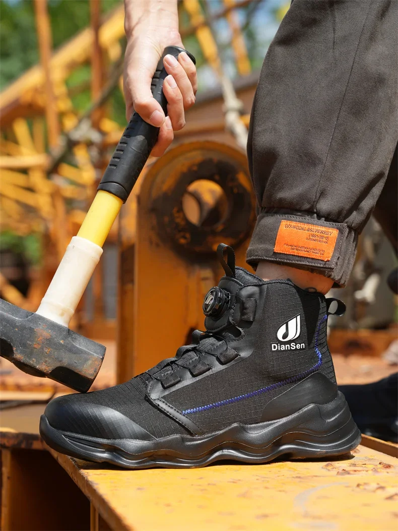 New Rotating Button Men Work Sneakers Steel Toe Shoes Safety Boots Puncture-Proof work Shoes Indestructible Protective Boots