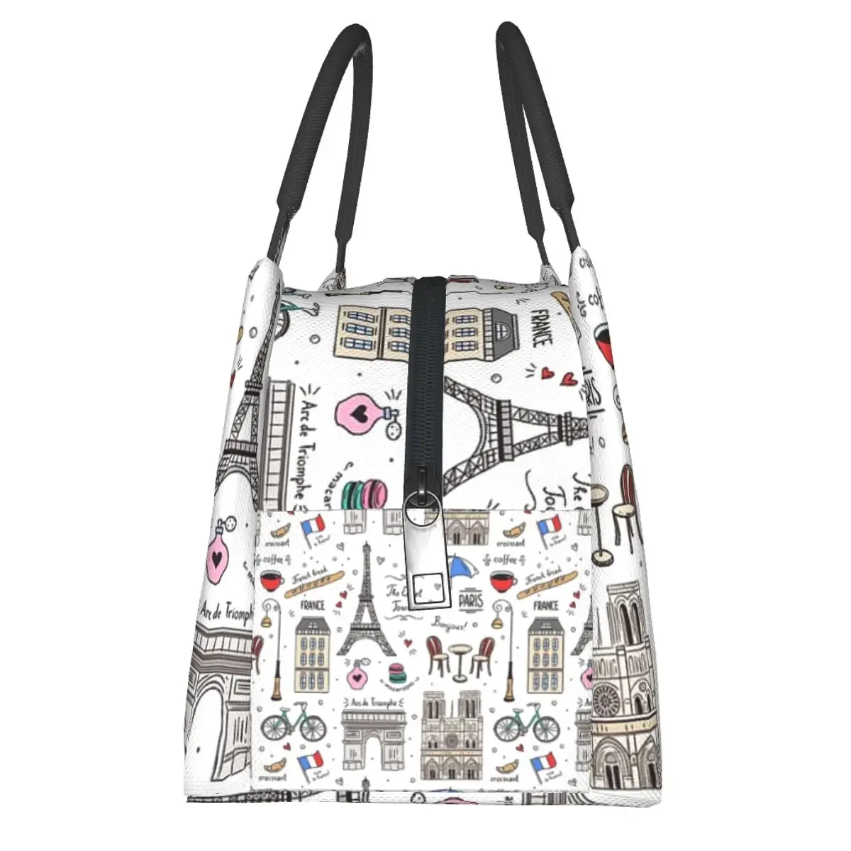 Paris Pattern Colors Lunch Bags Insulated Bento Box Waterproof Lunch Tote Picnic Bags Cooler Thermal Bag for Woman Children