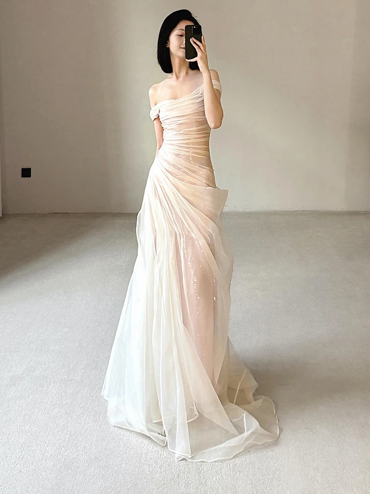 

Elegant Evening Gown Women's High-End Sensation Light Luxury Bridal Dinner Dress Fish Tail Engagement Ceremony Dress Skirt