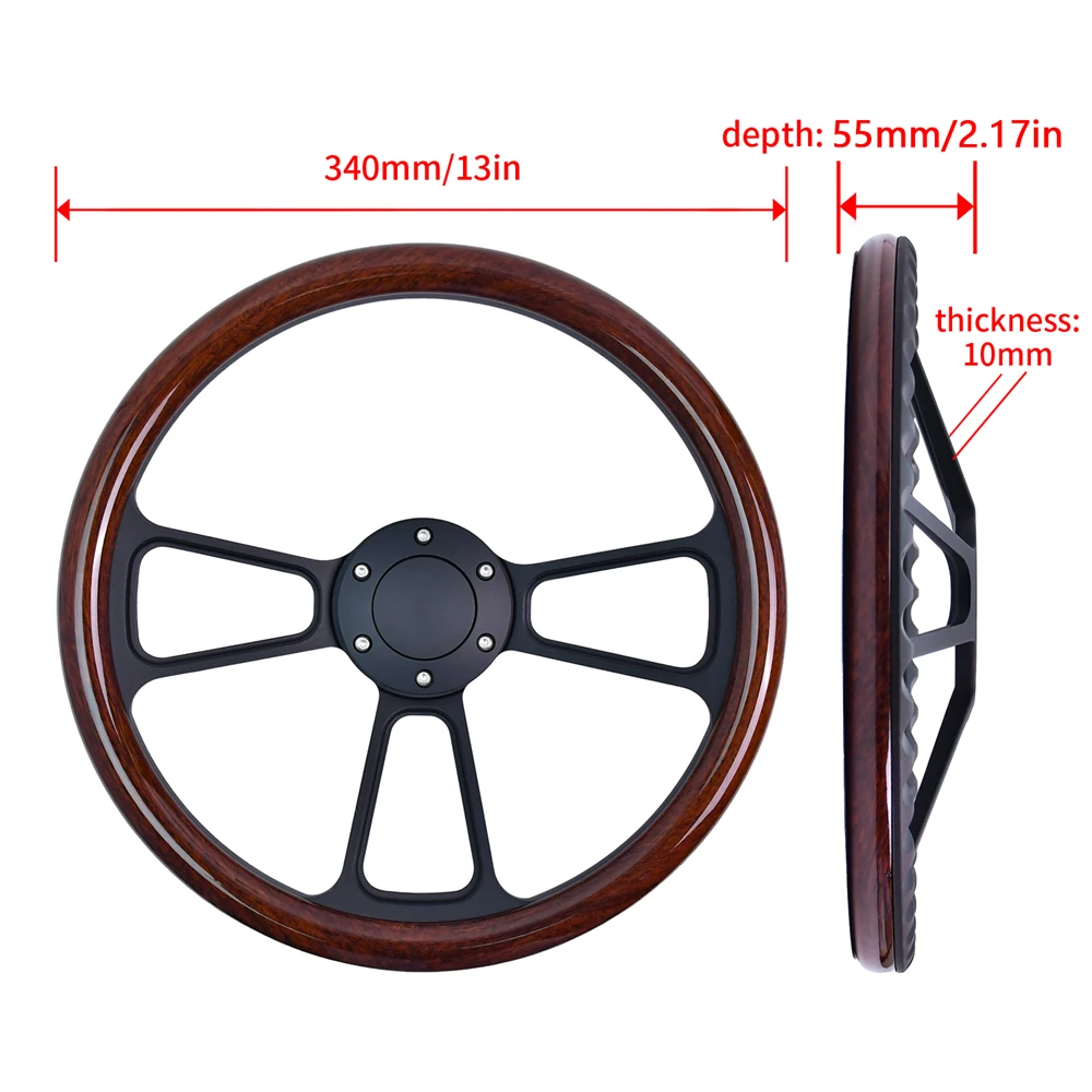 Classic Style 340mm Half Wooden Grain Steering Wheel 3 Spoke Sport Steering Wheel for Racing Car