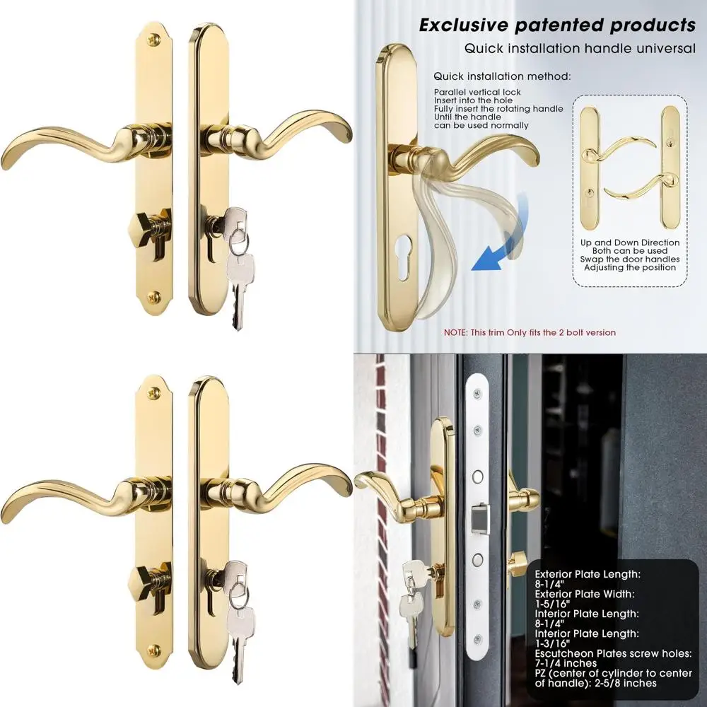 

Polished Gold Door Handle Set with Key and Lock Cylinder, Mortise Lock Not Included