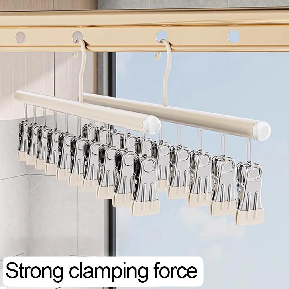 Organizador de armario con 10 clips, colgador metálico multiclips que ahorra espacio para leggings, pantalones, faldas, perchero giratorio 360° para sombreros