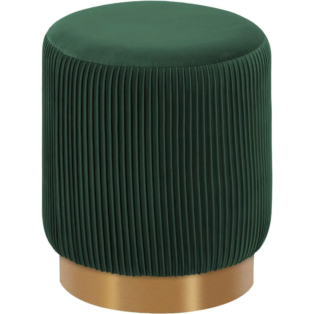 

Modern Round Velvet Ottoman - Dark Green Footrest & Vanity Stool, Plush Accent Seat for Bedroom or Living Room
