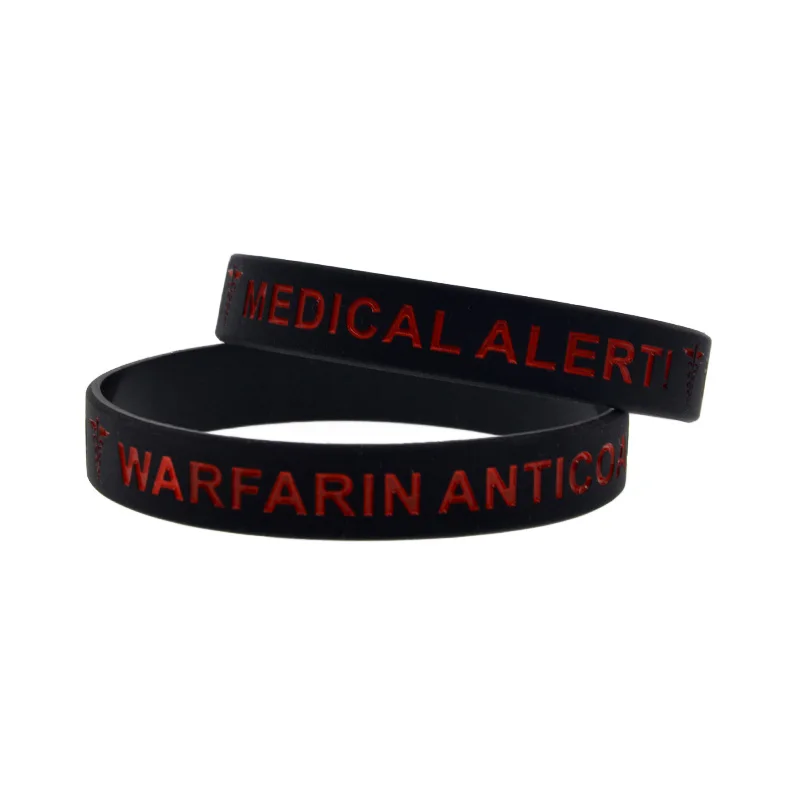 1 PC Warfarin Anticoagulant Silicone Wristband 1/2 Inch Wide Medical Alert Bracelet