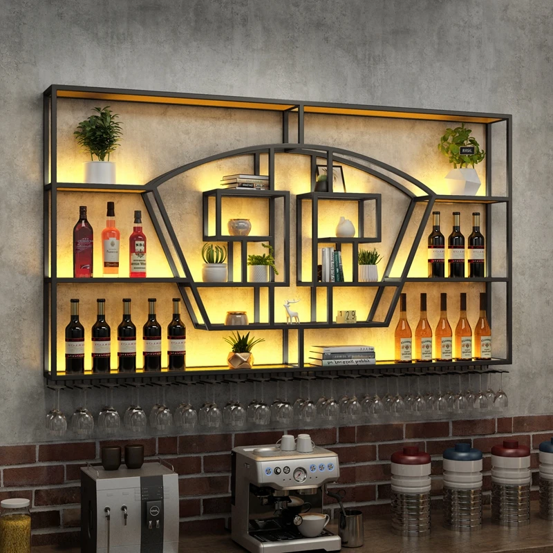 Club Entrance Hall Wine Wall Drink Showcase Simple Storage Closet Bar Shelf Mounted Shop Modern Nightclub Mesas Furniture