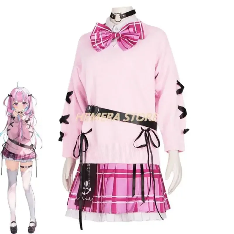 111 www VTuber Hololive YouTuber ميناتو أكوا ديبو أزياء تنكرية شعر مستعار أنيمي سترة قميص تنورة JK موحدة كرنفال الهالوين الاسمية