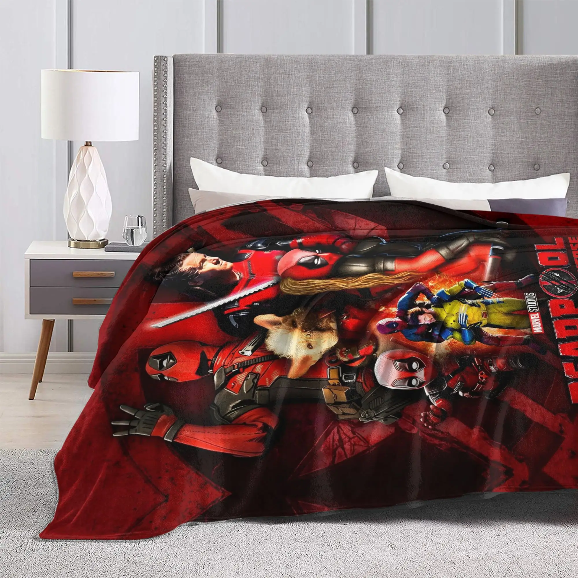 بطانية ديدبول ولفيرين المضحكة دوجبول كوميدي من الفلانيل، بطانيات دافئة رائعة لصالة الفراش للربيع/الخريف، #3