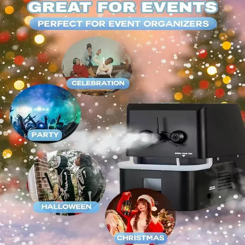 Maszyna do śniegu i mgły – urządzenie 3 w 1 do robienia bańek i mgły, tworzące efekt śniegu do użytku wewnątrz i na zewnątrz – idealny sztuczny śnieg