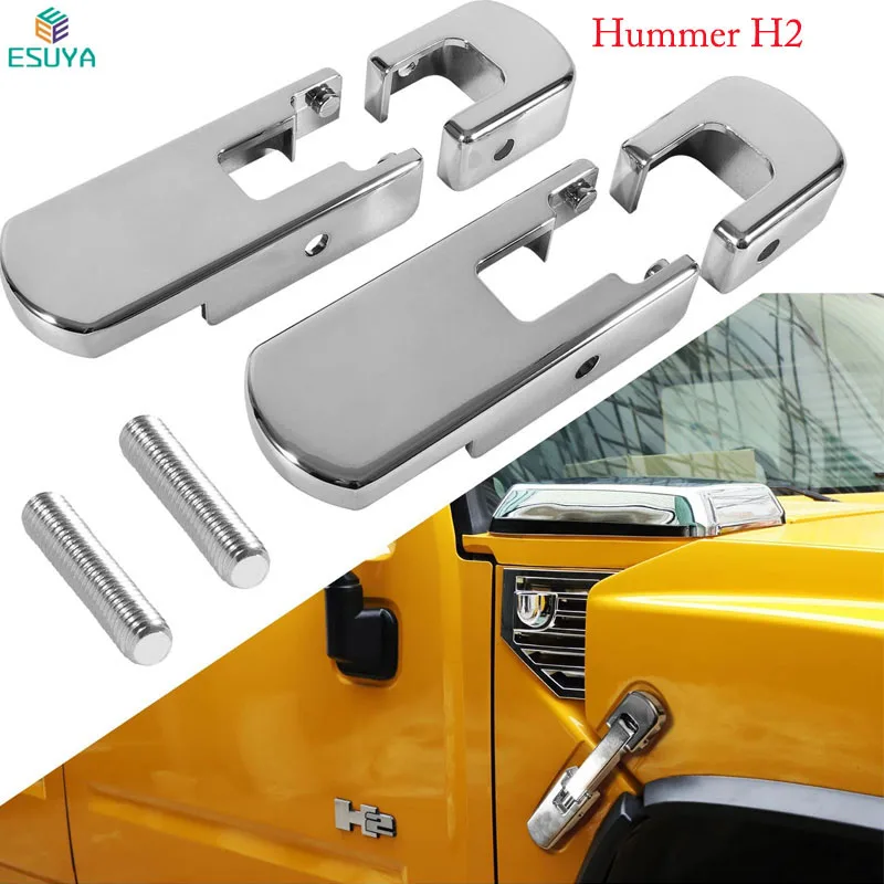 Billet Aluminum Chrome Hood Latches Smooth for Hummer H2 2003-2009 Hood Latch Lock Trim Cover, Left and Right Hood Side Hinge