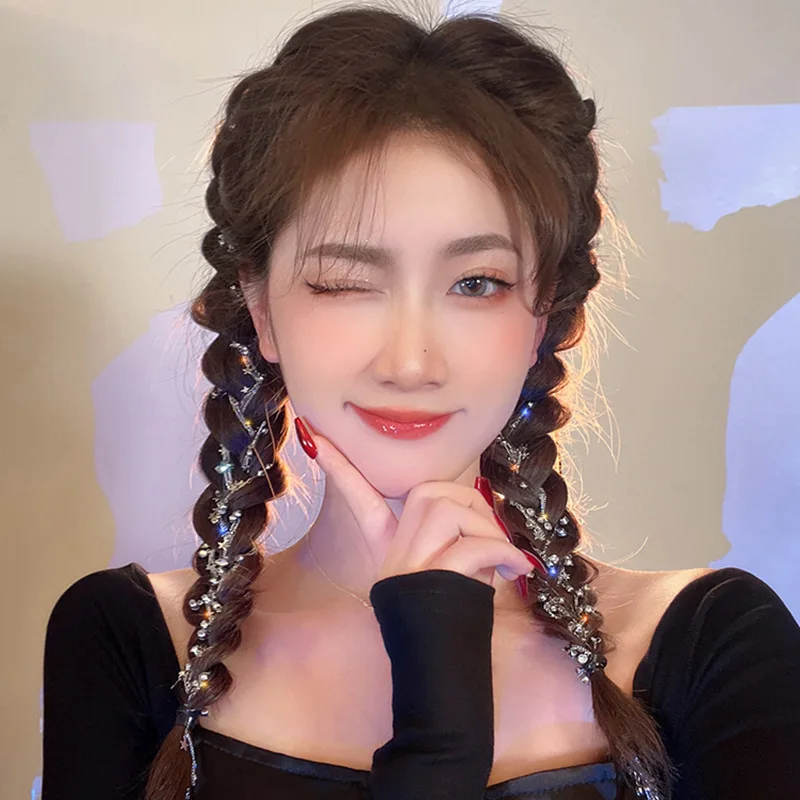 Cadenas de diamantes de imitación a la moda, cadena trenzada para el cabello, accesorios brillantes para el cabello, cola de caballo, accesorios para el cabello para mujer, accesorios para el cabello estilo Hip Hop