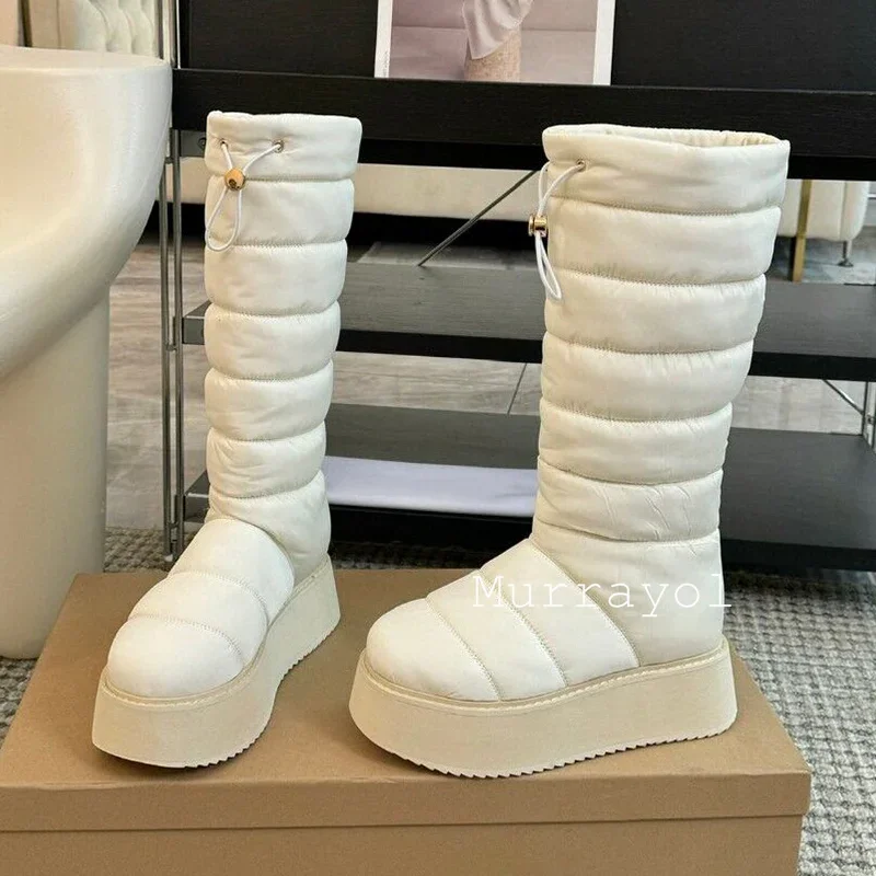 여성용 아이더 다운 드로스트링 디자인 스노우 부츠, 겨울 아웃웨어, 미끄럼 방지 앵클 부츠, 라운드 토, 따뜻함, 두꺼운 바닥, 짧은 보타스, 신상