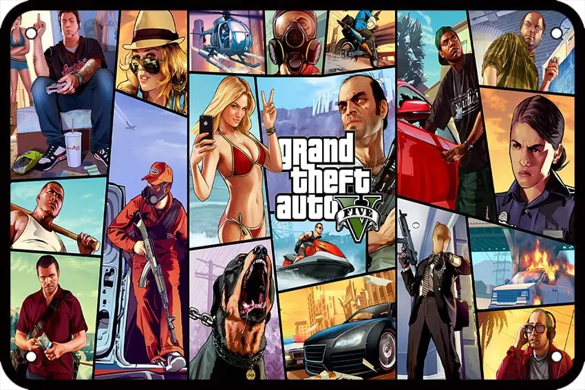 1 PCS,GTA 5 Game Poster 12 x 8 Inches Retro Vintage Metal Tin Sign for Home Bar Pub Garage Decor Movie Gifts