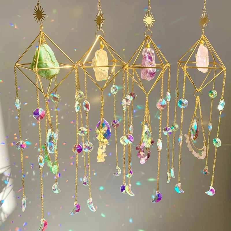 

Crystal Rhombus Sun Catcher Hanging Decorations Living Room Balcony Ornament Rainbow Crystal Wind Chimes Pendant Lot