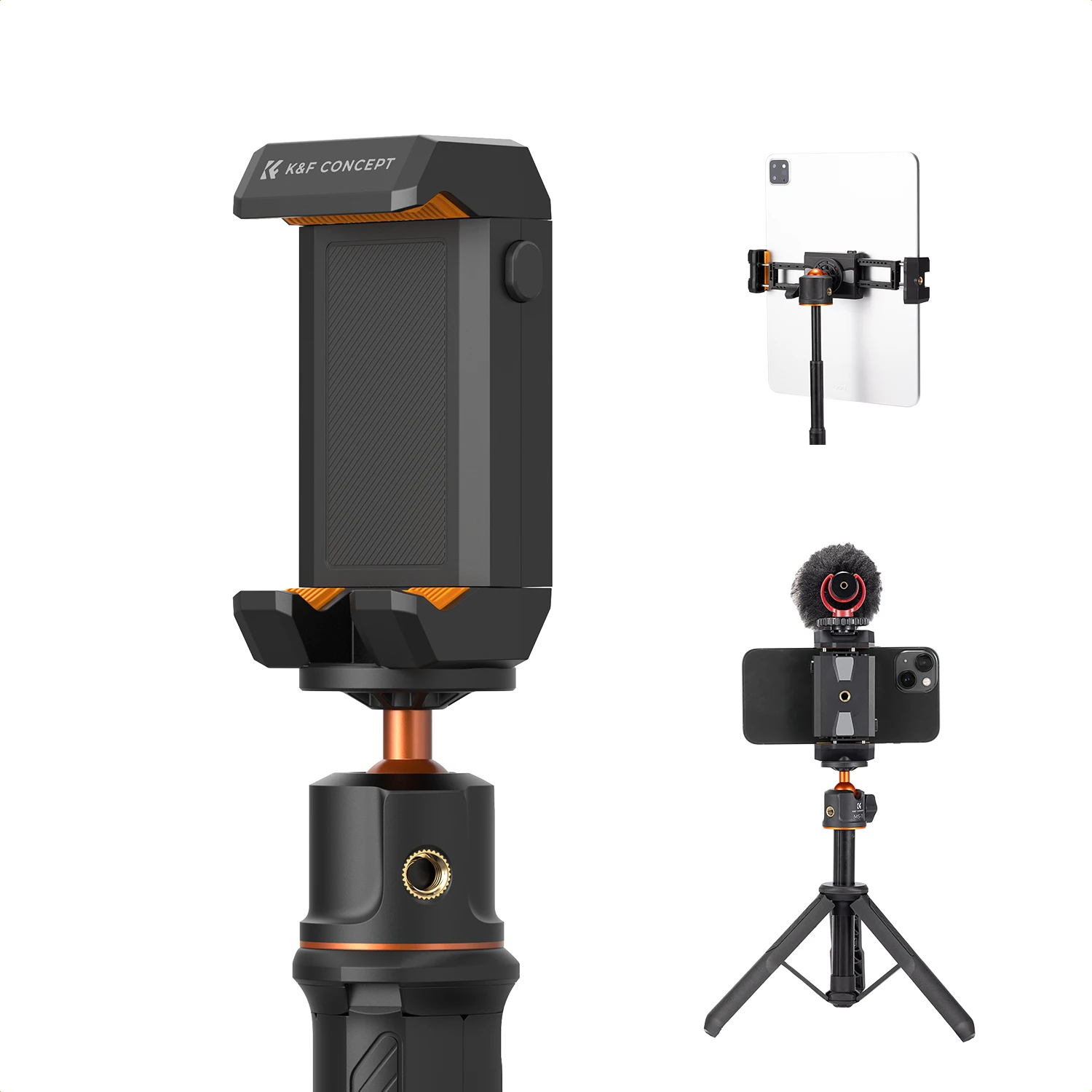 

K&F Concept Tablet and Cellphone Tripod Mount Adapter Holder Adjustable Clamp for iPhone 15/14/13/12 Pro Max
